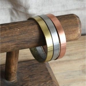 Set of 3 Metal Bangle Bracelets Brass Silver Copper